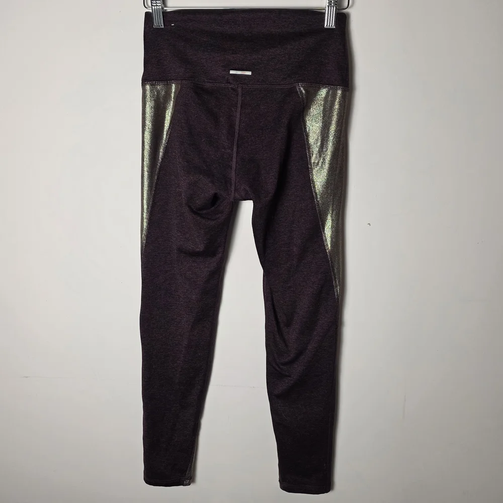 Aerie Chill Play Move Leggings M Burgundy Metallic Side Panel High Rise Athletic - Picture 2 of 6